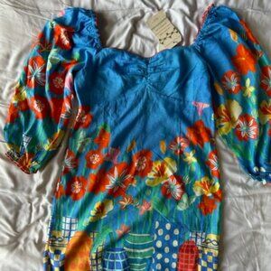 NWT Farm Rio x Anthropologie Linen Blend Printed Mini Dress Sz M